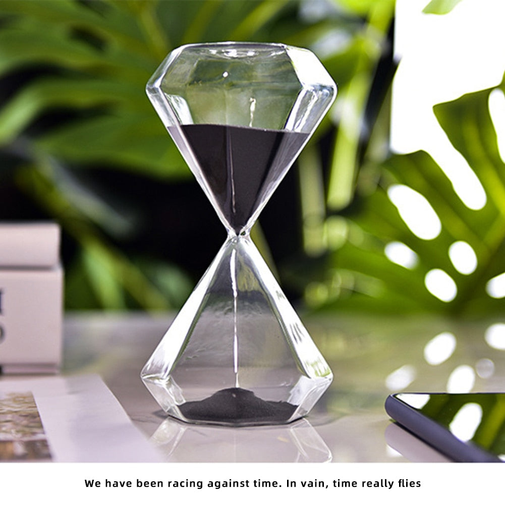 Diamond-Shaped Glass Hourglass with Colorful Sand - 5 to 60 Minute Timer