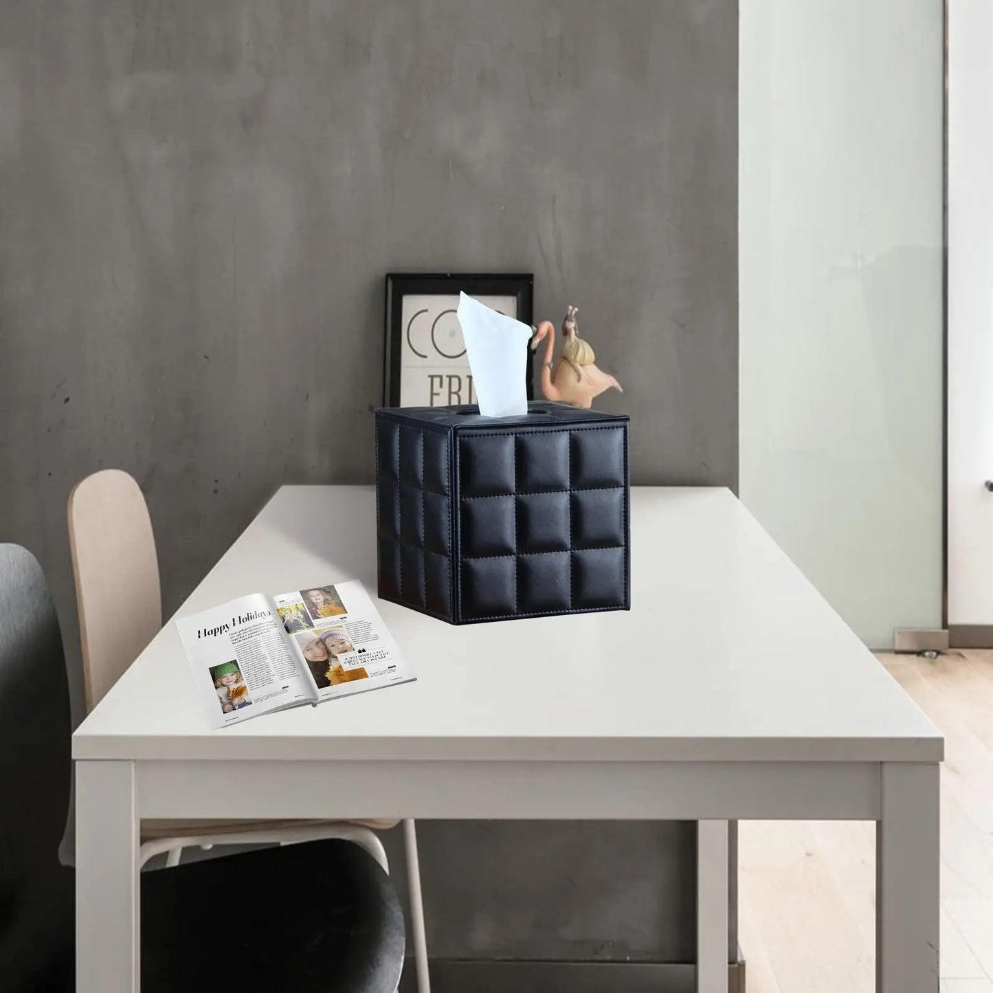 Square Leather Tissue Box Holder and Napkin Dispenser