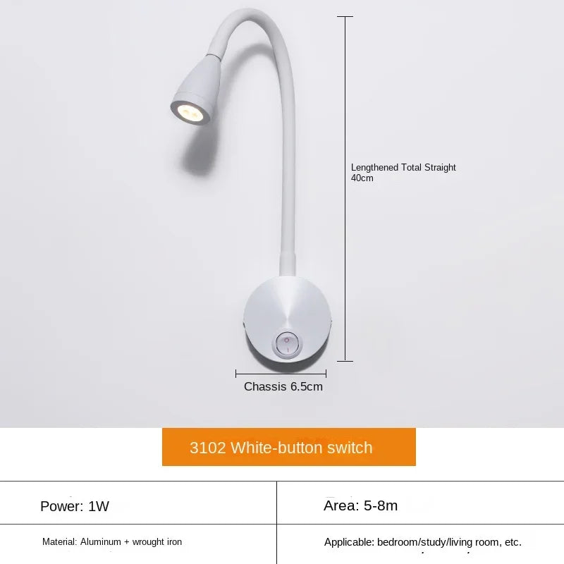 Adjustable LED Wall Lamp with Flexible Arm for Reading and Work