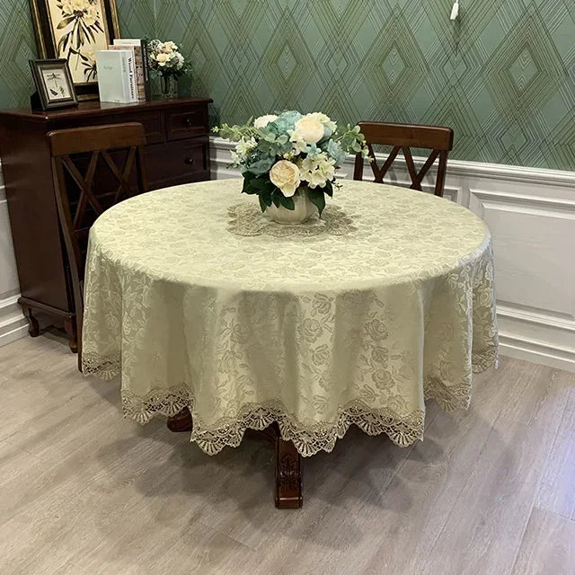 Round Victorian Lace Tablecloth with Ruffle Edges
