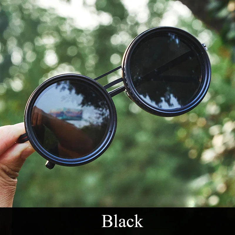 Polarized Round Sunglasses with Adjustable Dimming and UV400 Protection