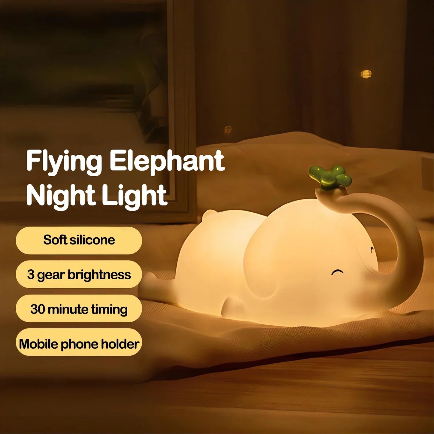 Portable Rechargeable LED Night Light with Adjustable Brightness - Soft Silicone Design