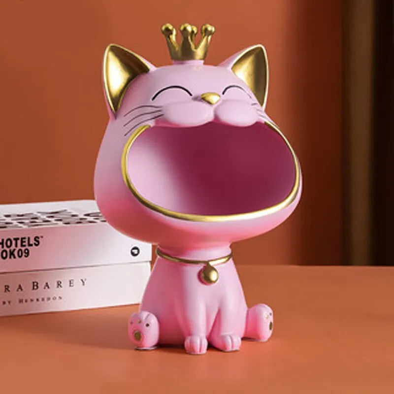 Lucky Cat Decorative Key Holder and Storage Organizer in Resin