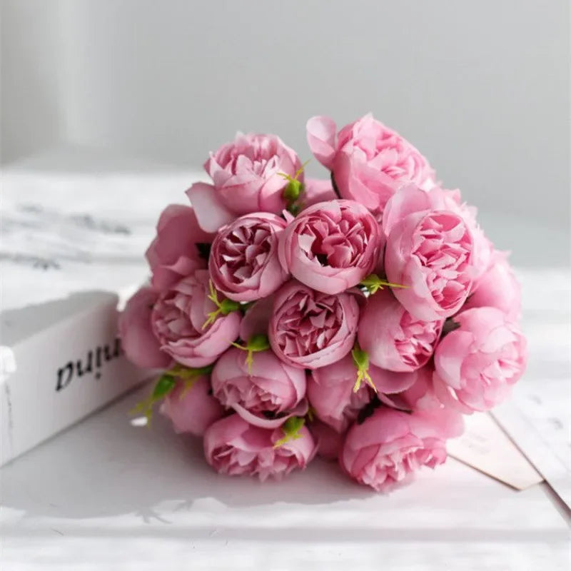 Silk Peony Wedding Bouquet with 27 Realistic Blooms
