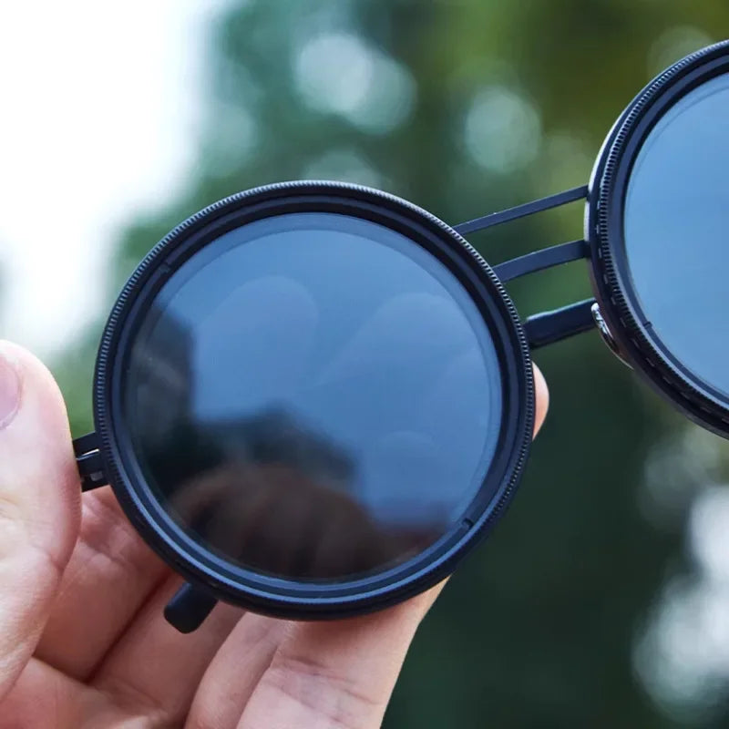Polarized Round Sunglasses with Adjustable Dimming and UV400 Protection