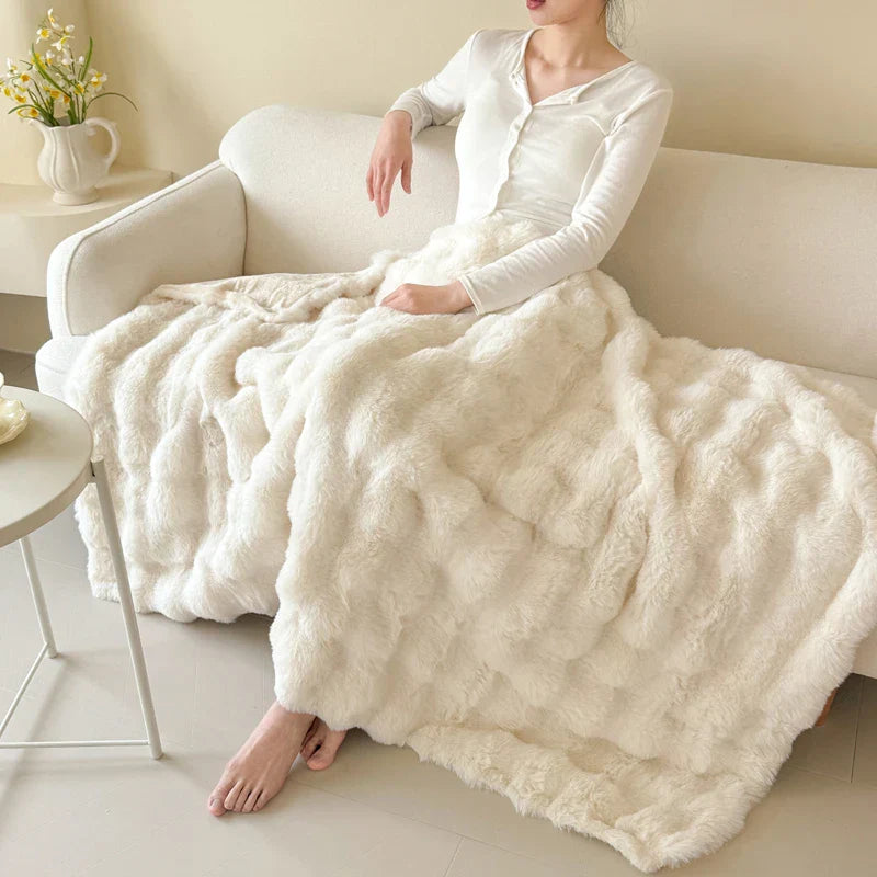 Extra Thick Faux Fur Throw Blanket - Oversized Double-Layer Design