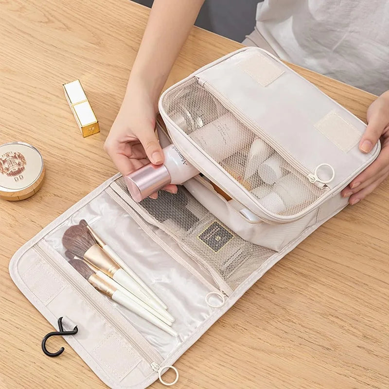 Compact Hanging Toiletry Bag with 6 Compartments and Water-Resistant Polyester