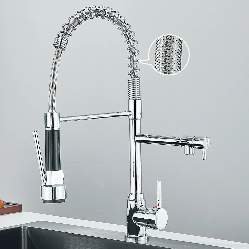 Stainless Steel Kitchen Faucet with Dual Outlet and Modern Design