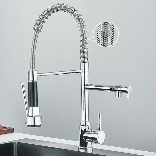 Stainless Steel Kitchen Faucet with Dual Outlet and Modern Design