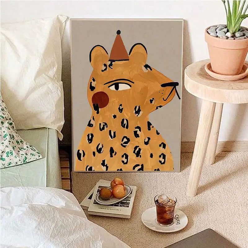 Vintage Cartoon Canvas Wall Art with Playful Characters