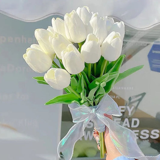 Lifelike Faux Tulip Bouquet in Vibrant Colors