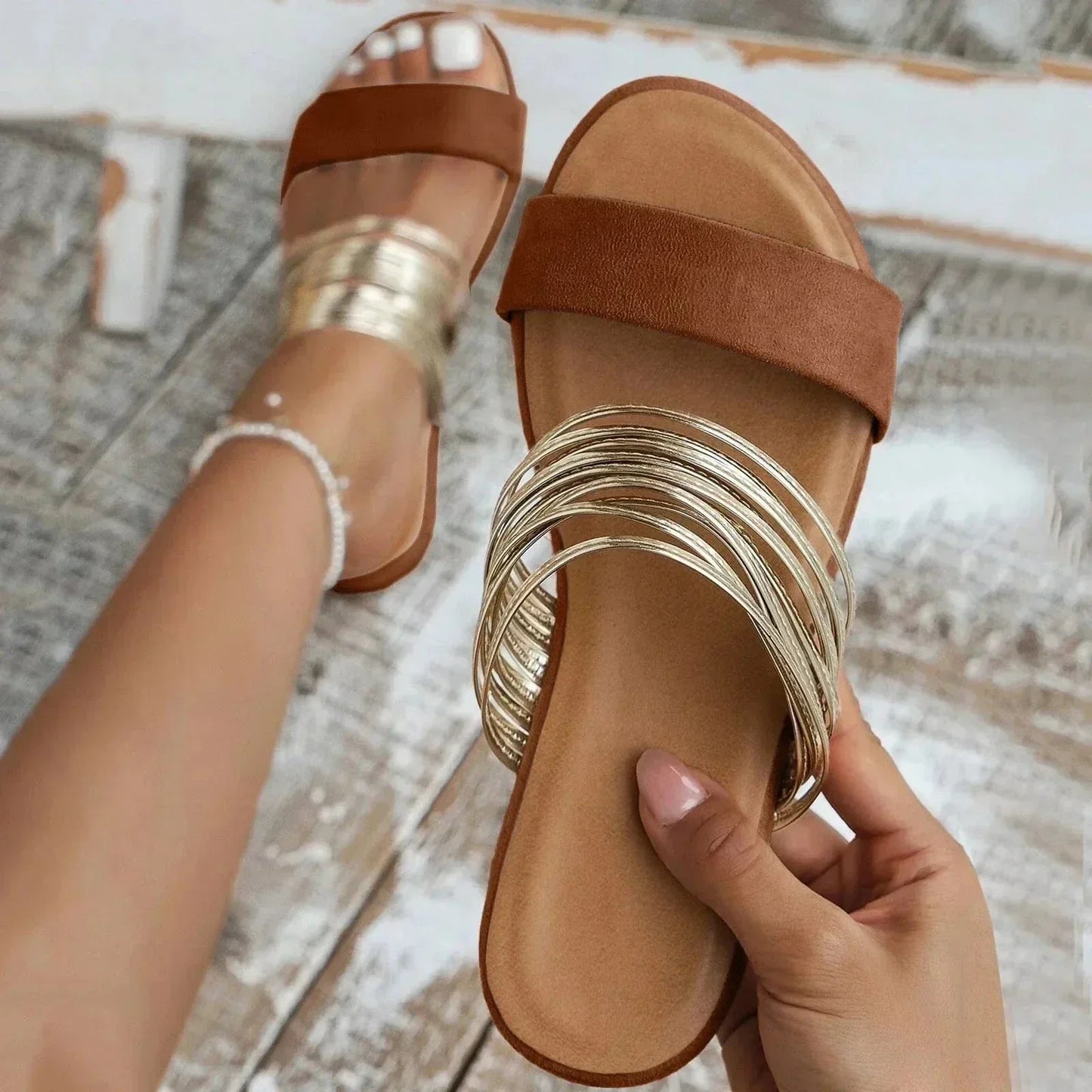 Comfortable Women's Slip-On Sandals with Decorative Straps
