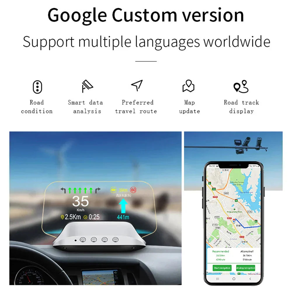 Windshield Head Up Display with GPS, Speed, and Temperature Monitoring