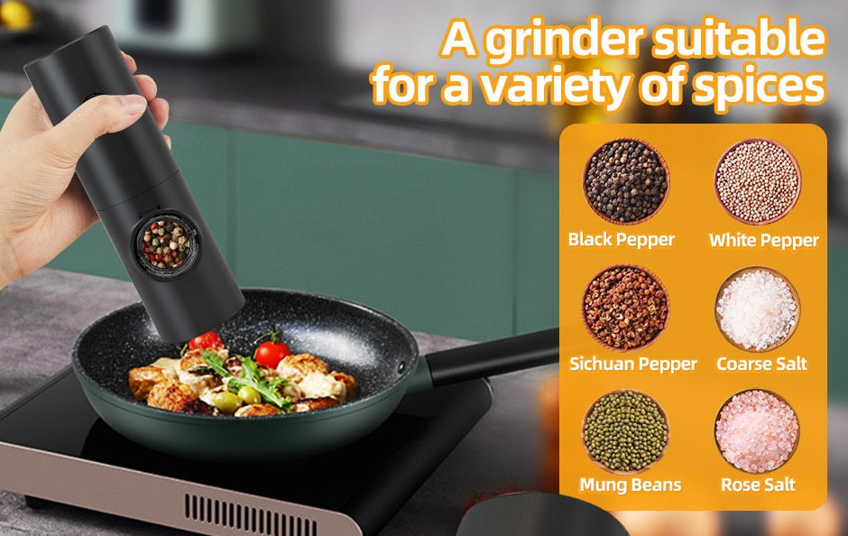 Electric Automatic Salt and Pepper Mill with LED Light and Adjustable Grind