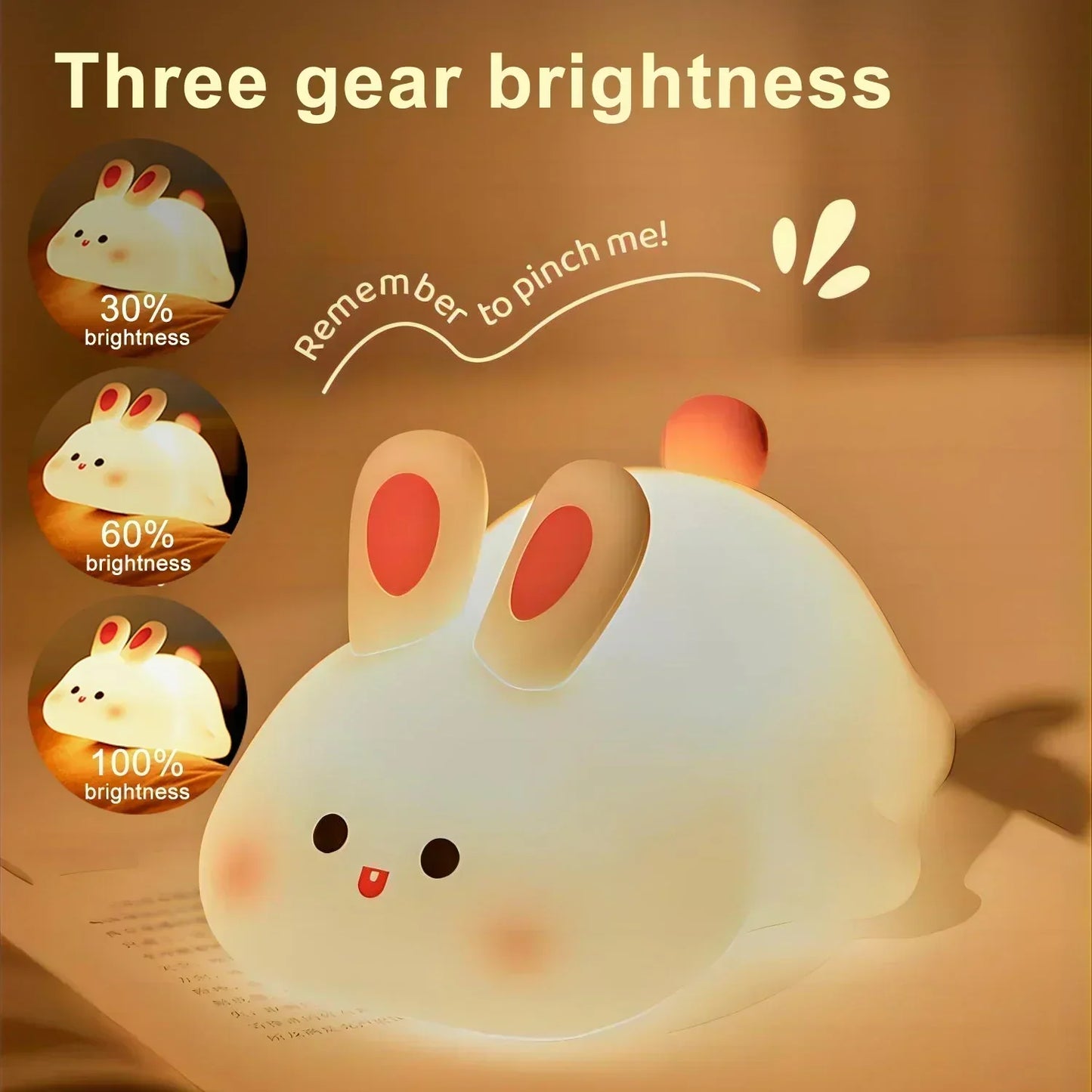 Dimmable Bunny LED Night Light - Rechargeable Silicone Design