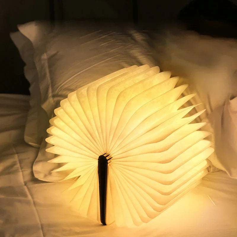 3D Folding Wooden LED Book Light with 7-Color Options