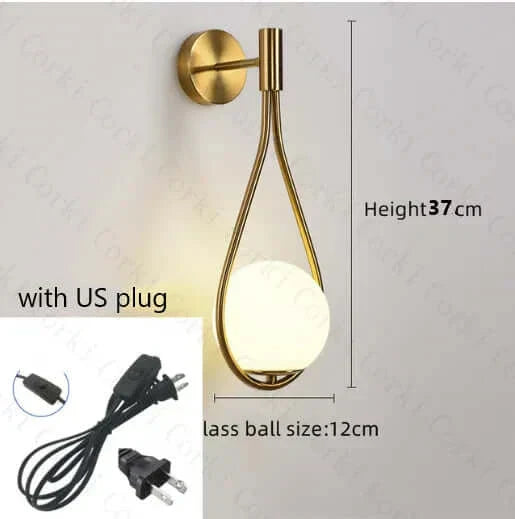 Contemporary Glass Orb Wall Light in Black or Gold