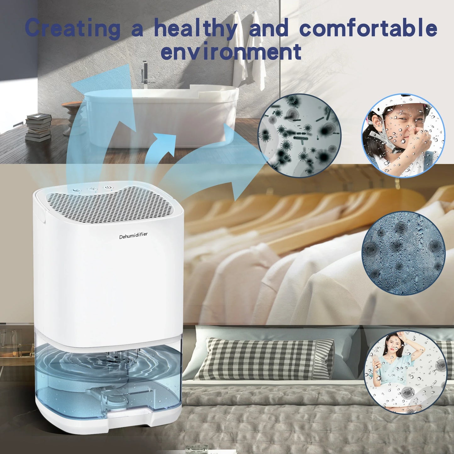 1000ml Portable Dehumidifier with Air Filter and Night Light