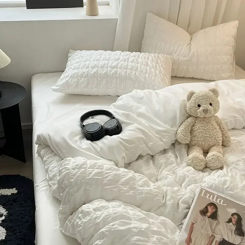 Seersucker Duvet Cover Set - Lightweight Soft French-Style Bedding