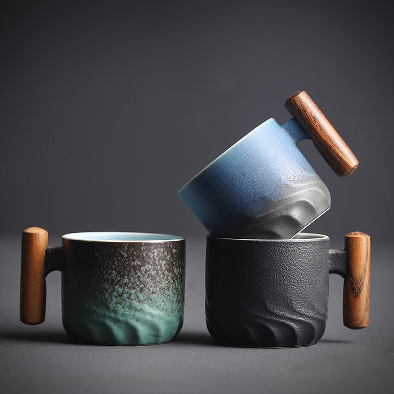 Ceramic Espresso Cup with Wooden Handle - 2.7 oz Artisan Mug