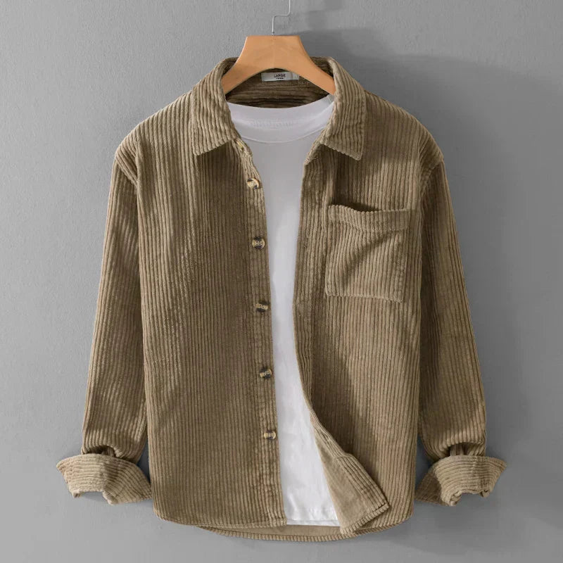 Men's Comfortable Fit Cotton Corduroy Shirt with Chest Pocket