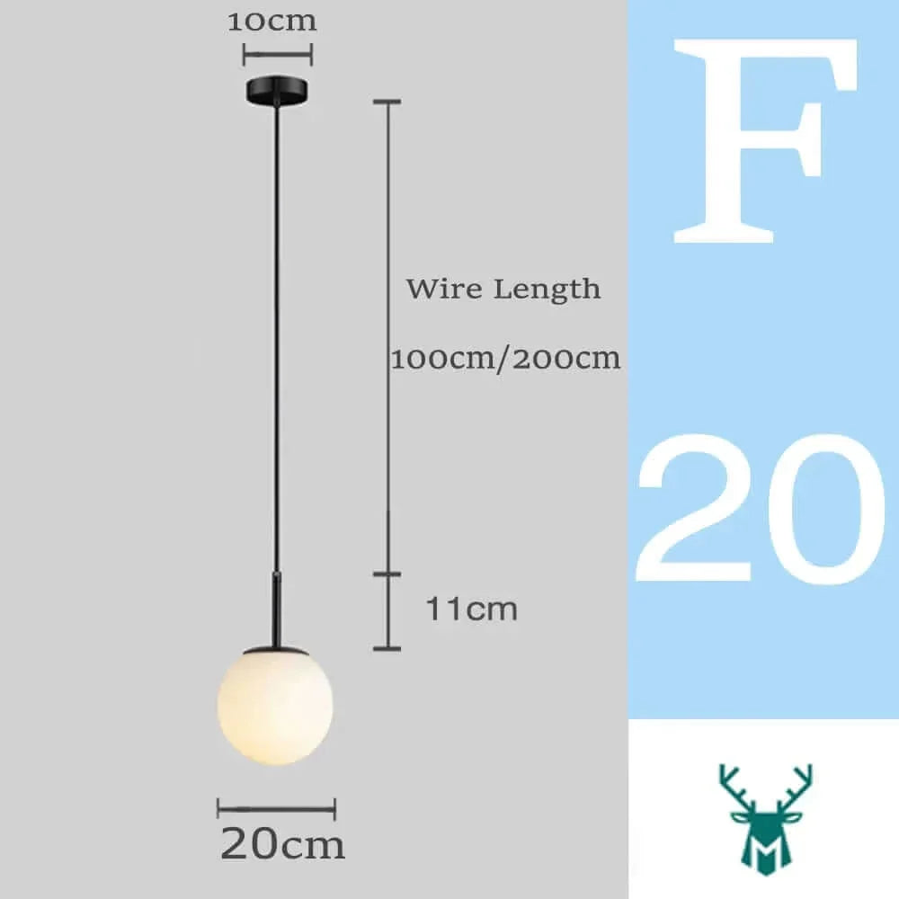Mid-Century Modern Glass Ball Pendant Light with White Shade