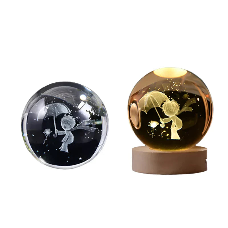 3D Crystal Starry Sky Projector Night Light with Wooden Base