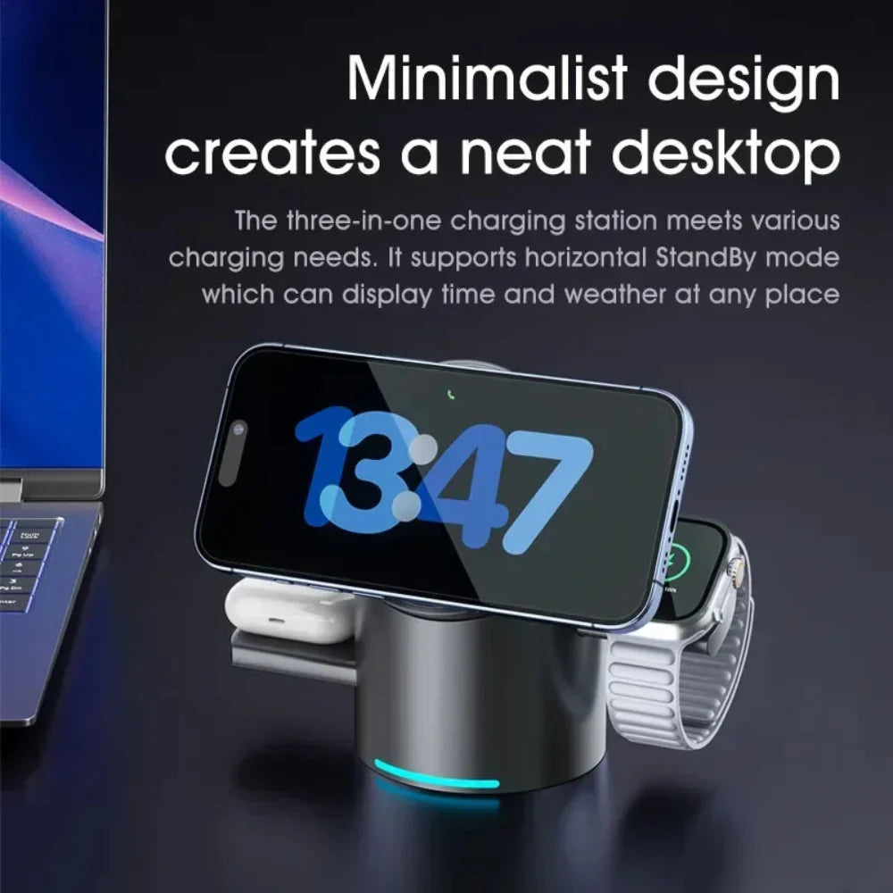 3 in 1 Magnetic Wireless Charger Stand for Phone, Watch, and Earbuds