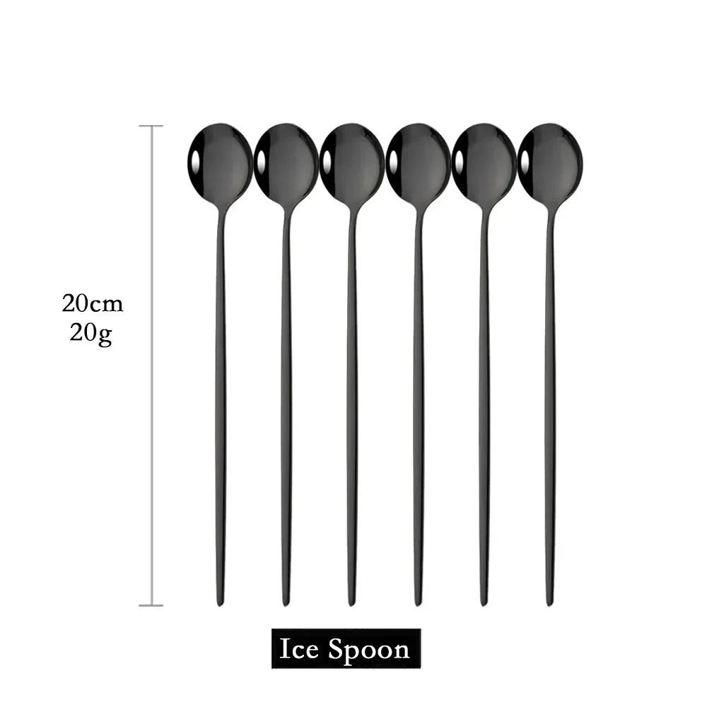 Golden Stainless Steel Long Handle Spoon Set for 6