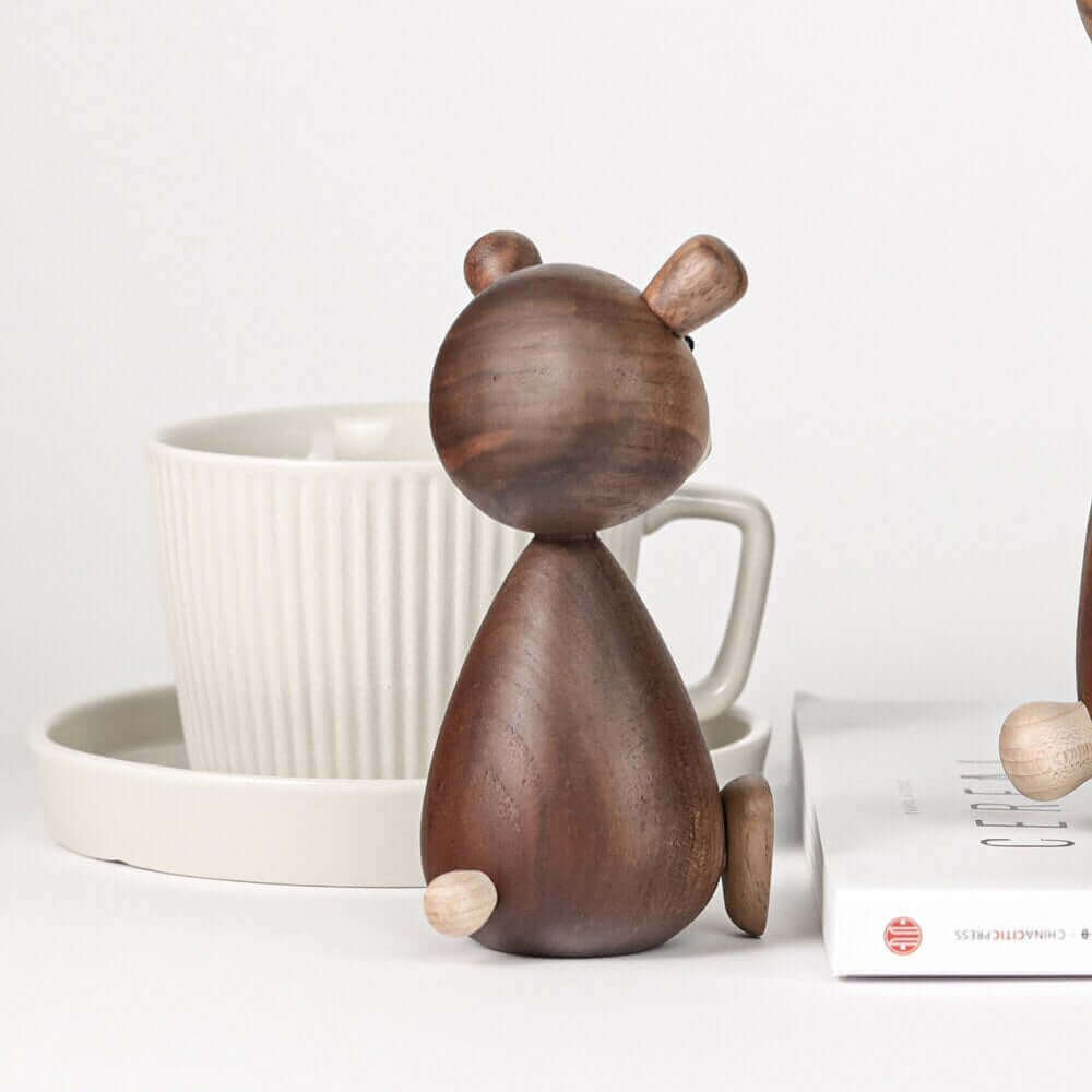 Danish Wooden Brown Bear Family Ornaments in Walnut and Beech