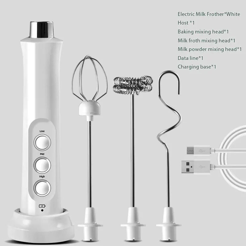 Rechargeable Electric Milk Frother with Whisk Attachments