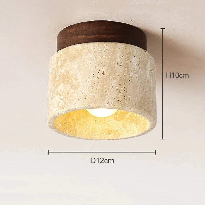 Yellow Marble and Wood Ceiling Light Fixture
