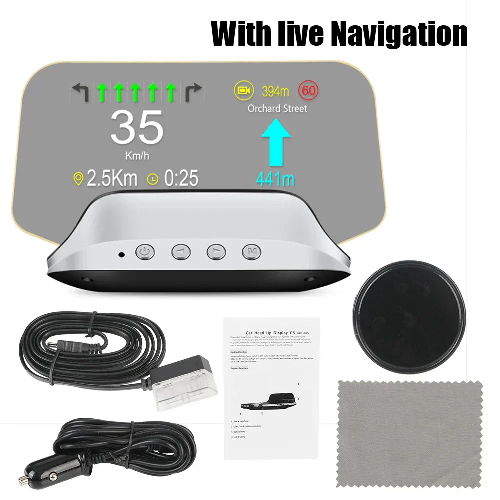 Windshield Head Up Display with GPS, Speed, and Temperature Monitoring
