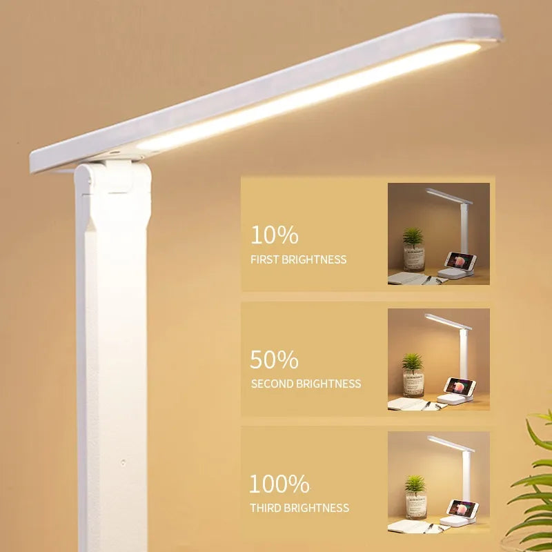 Rechargeable LED Desk Lamp with Touch Control, 3 Color Dimming, Foldable Design, Eye-Protecting Night Light