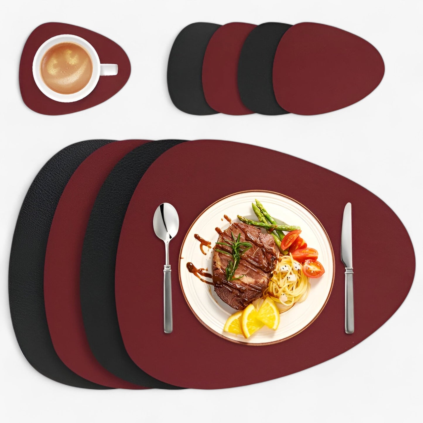 Reversible Oval Placemats with Coasters - Elegant Heat-Resistant Dining Mats