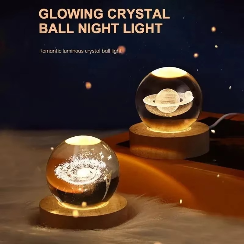 RGB Crystal Ball Night Light with Milky Way and Moon Design