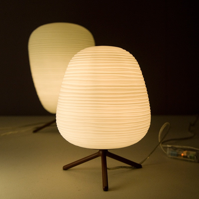 Japanese-Inspired Glass Table Lamp with Metal Base