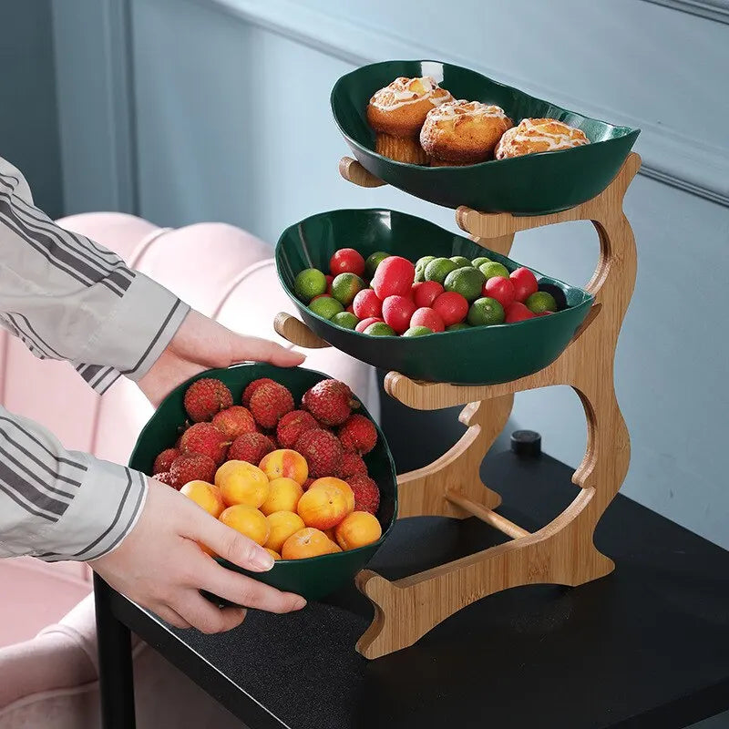 Three-Tier Plastic Fruit Stand in Beige, Green, or White