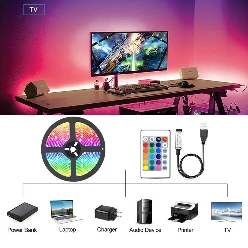 RGB LED Strip Light with Remote and App Control - USB Powered