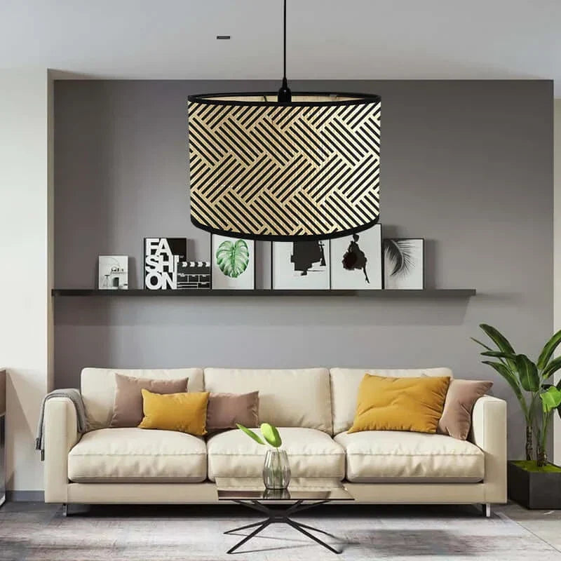 Art Deco Bamboo and Iron Drum Lampshade