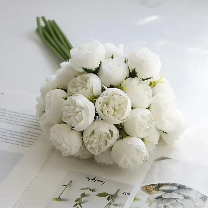 Silk Peony Wedding Bouquet with 27 Realistic Blooms