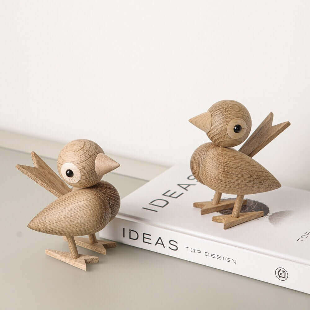 Nordic Wooden Lovebird Ornament in Natural Oak