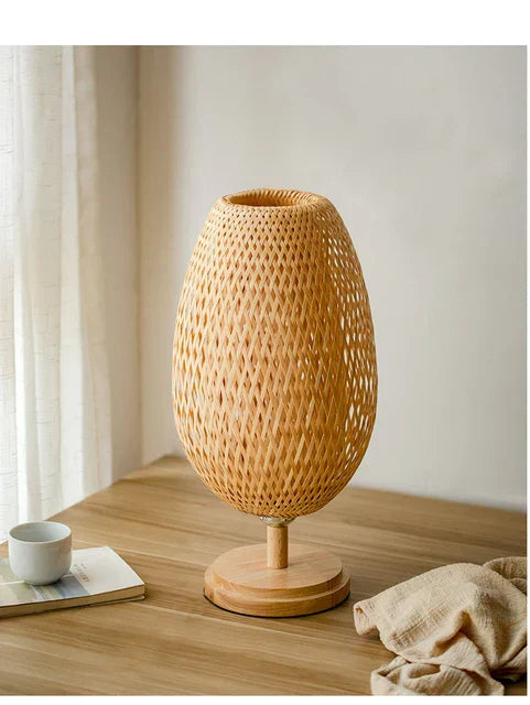 Dimmable Rattan Table Lamp with Bamboo Shade