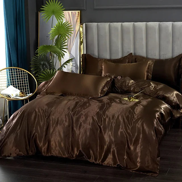 Premium Silk Satin Bedding Set with Duvet Cover and Pillowcases
