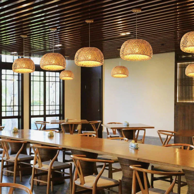 Handwoven Bamboo Pendant Light - Eco-Friendly Adjustable Ceiling Lamp