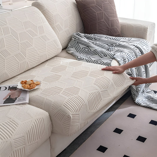 Geometric Jacquard Sofa Cover - Soft, Pet-Friendly, 360° Protection