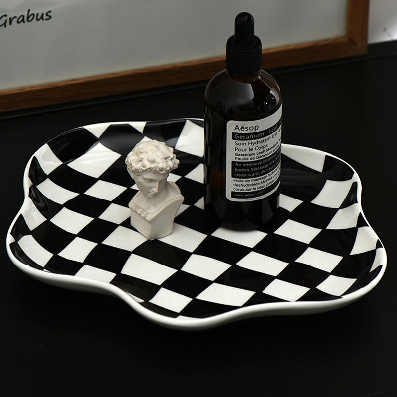 Ceramic Curved Chessboard Tray in Two Colors