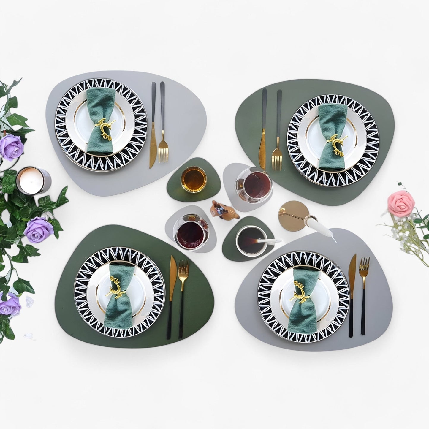 Reversible Oval Placemats with Coasters - Elegant Heat-Resistant Dining Mats