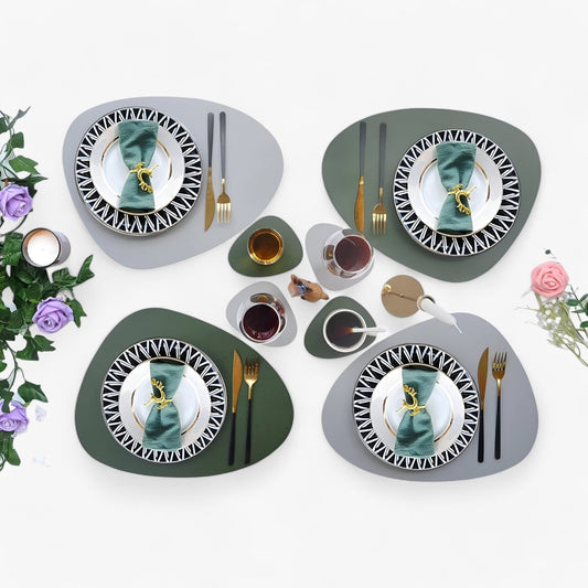 Reversible Oval Placemats with Coasters - Elegant Heat-Resistant Dining Mats
