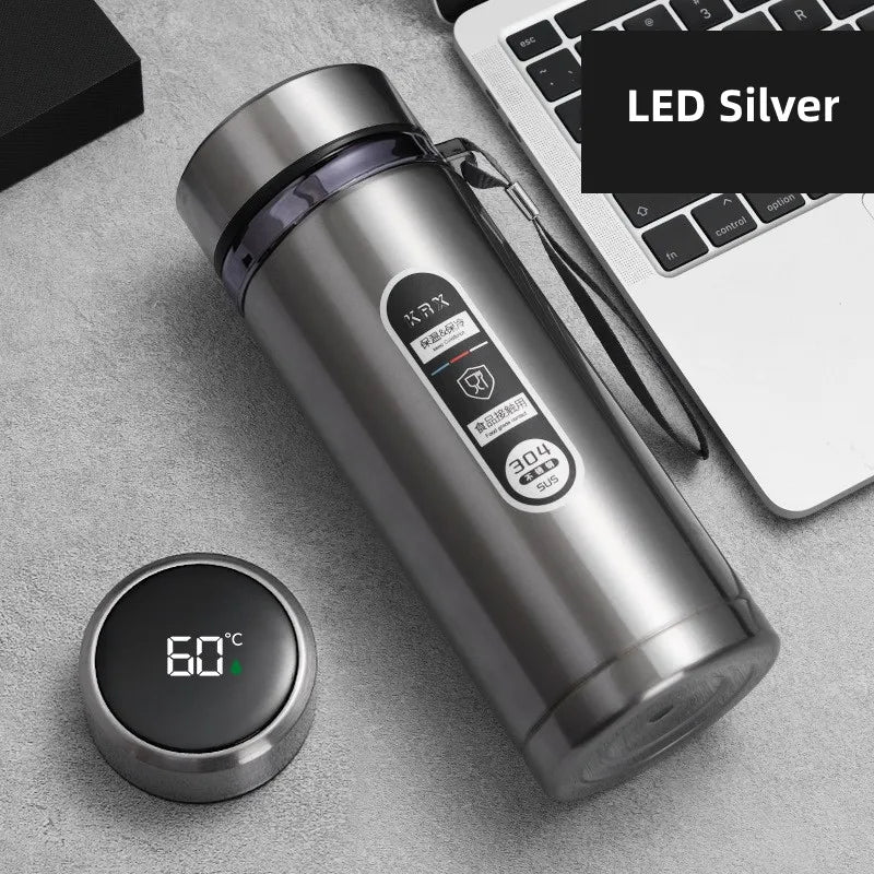 Stainless Steel Vacuum Flask with LED Temperature Display, 17-34 oz